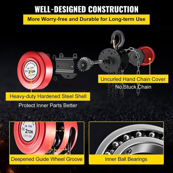 Hand Chain Hoist, 4400 Lbs /2 Ton Capacity Chain Block, 8ft/2.5m Lift Manual Hand Chain Block, Manual Hoist W/Industrial-Grade Steel Construction F_voghion.com