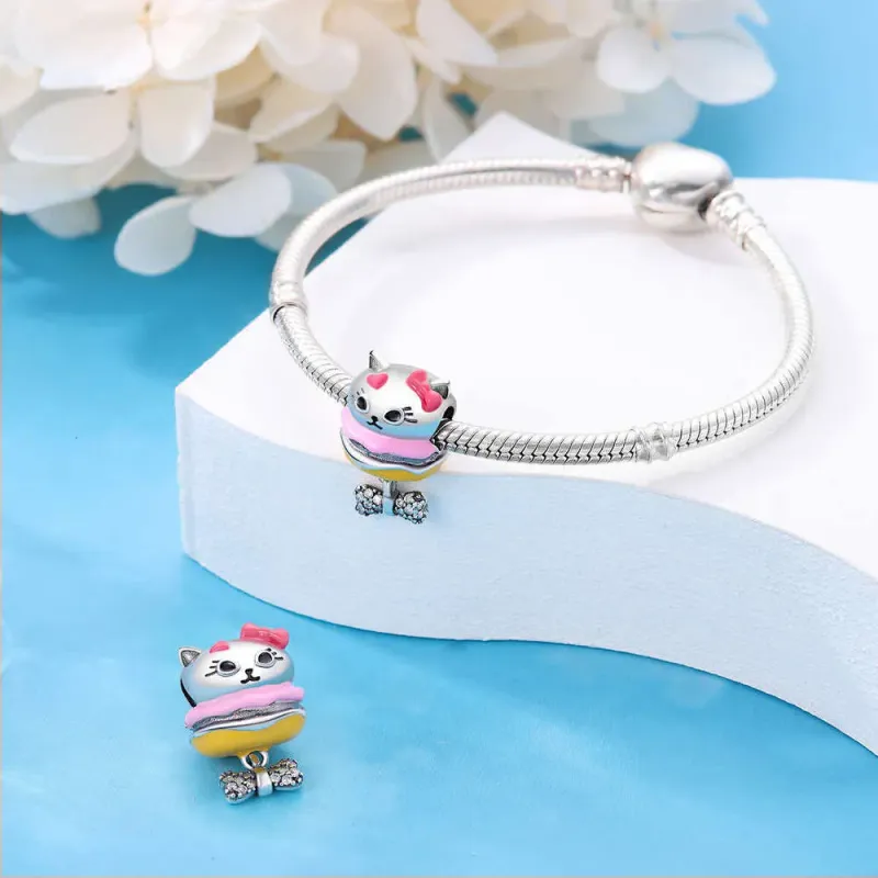 925 Sterling Silver Pet Life Series Charms Cat Burger Family Beads Fit Bracelet Necklace DIY For Women Fashion Jewelry_voghion.com