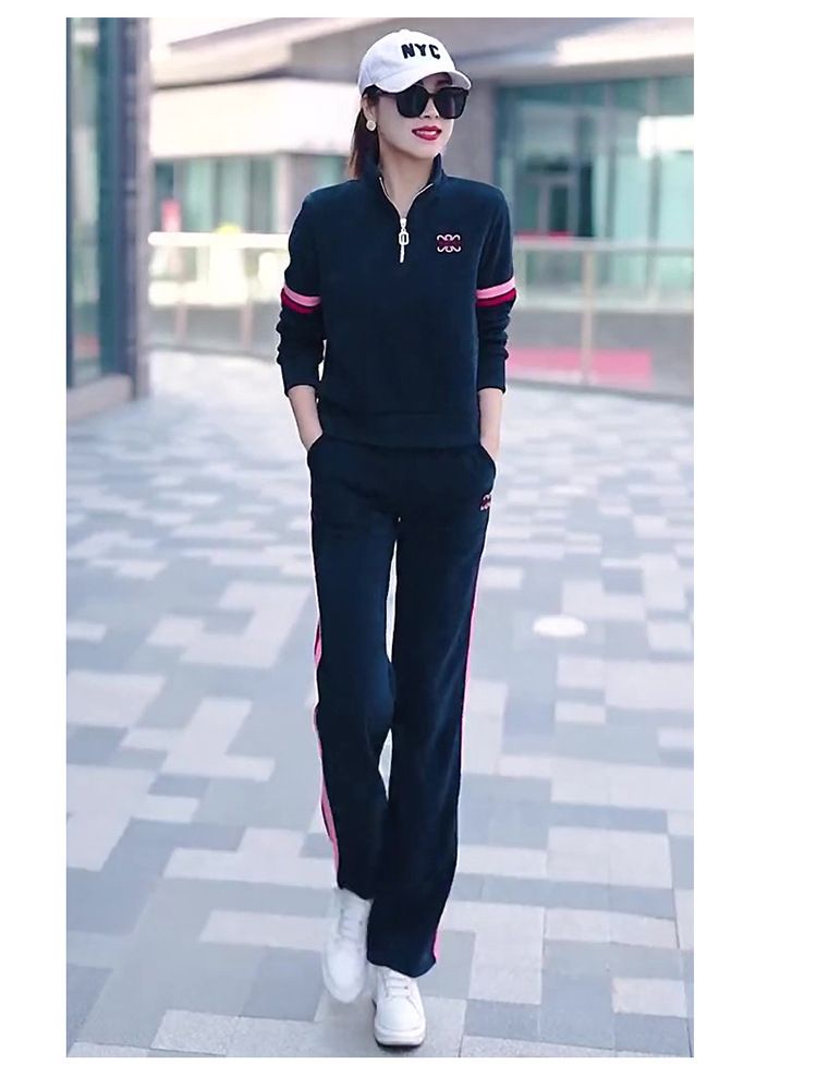 Lässiger Sportanzug für Damen im Frühjahr und Herbst 2024, neuer langer Mantel, gerade Hose, modisches zweiteiliges Set_voghion.com