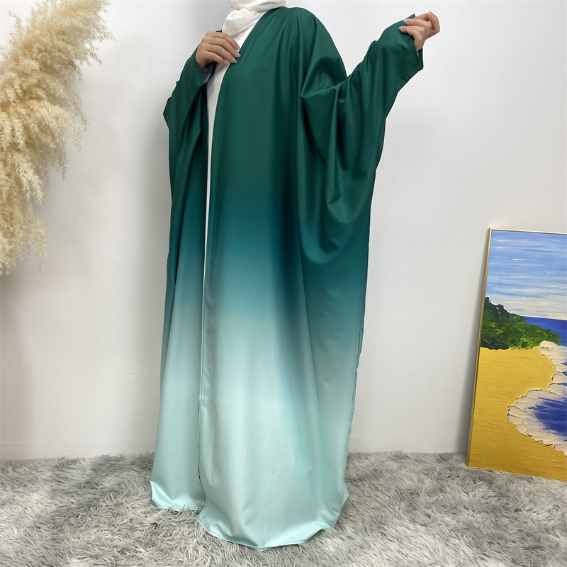 Modische muslimische Strickjacke mit Fledermausärmeln für Damen mit lockerem Farbverlauf_voghion.com