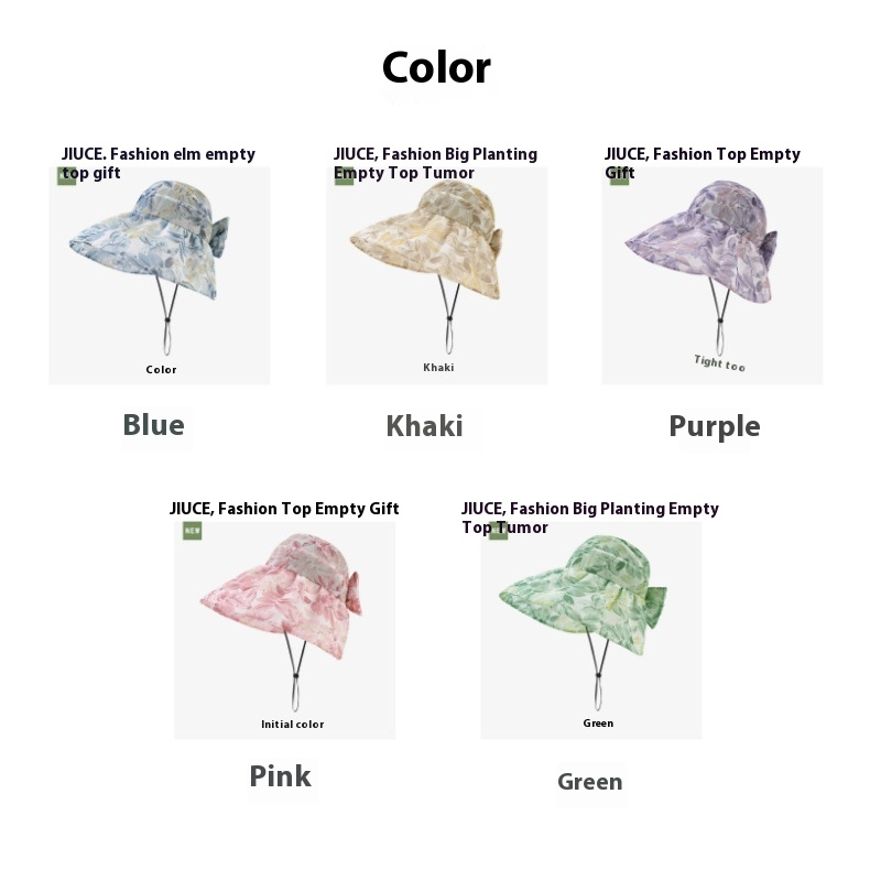 Sommer Ny Gudinde Elegant Blomsterstof Åben Top Hat til Kvinders Fritid UV-Beskyttende Solhat Koreansk Version Solhat_voghion.com