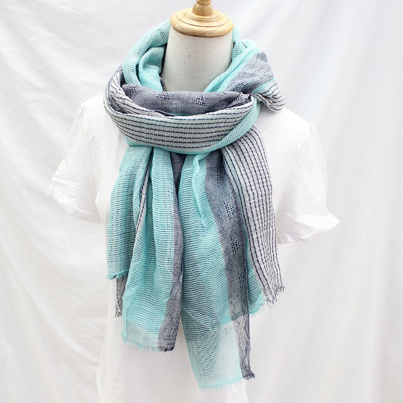 Nuovo cotone e lino per scialle da viaggio con protezione solare da donna, sciarpa con nappe a strisce geometriche cave artistiche_voghion.com