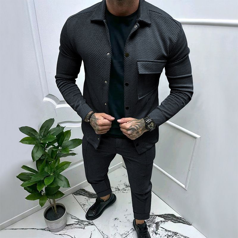 Herrenbekleidung Schwere Twilljacke Freizeithose Herren Neuer einfarbiger Jacquard-Zweiteiler für Herren_voghion.com