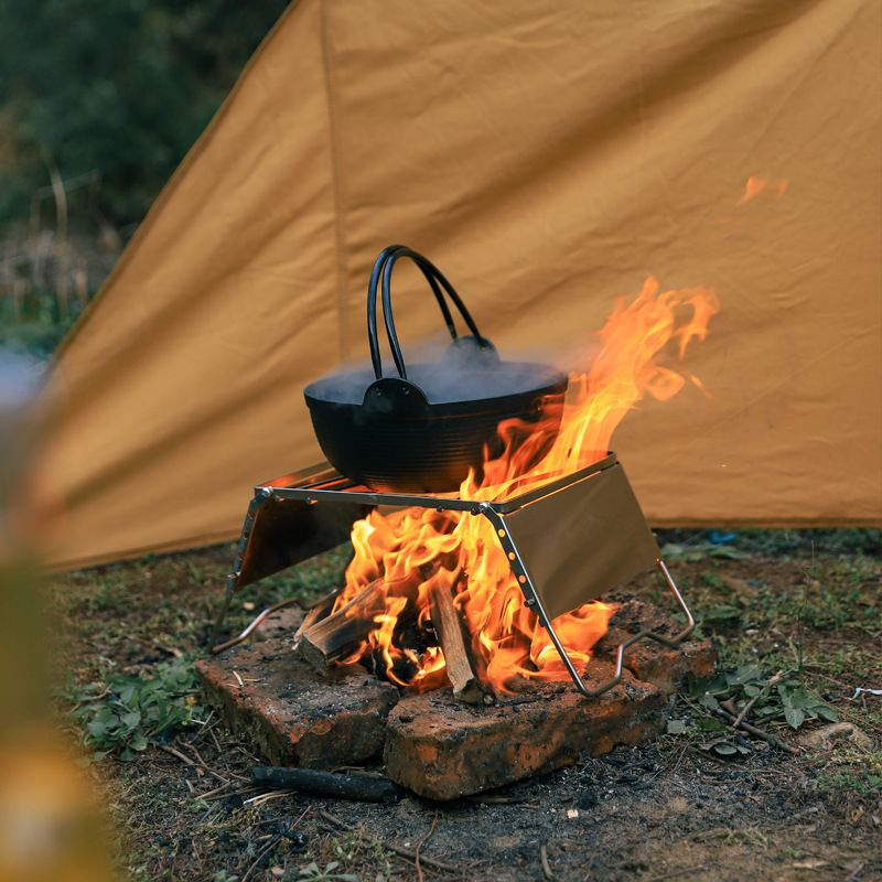 Set di barbecue portatile antivento da campeggio in acciaio inox per esterni, con supporto per pentola e padella, con parabrezza_voghion.com