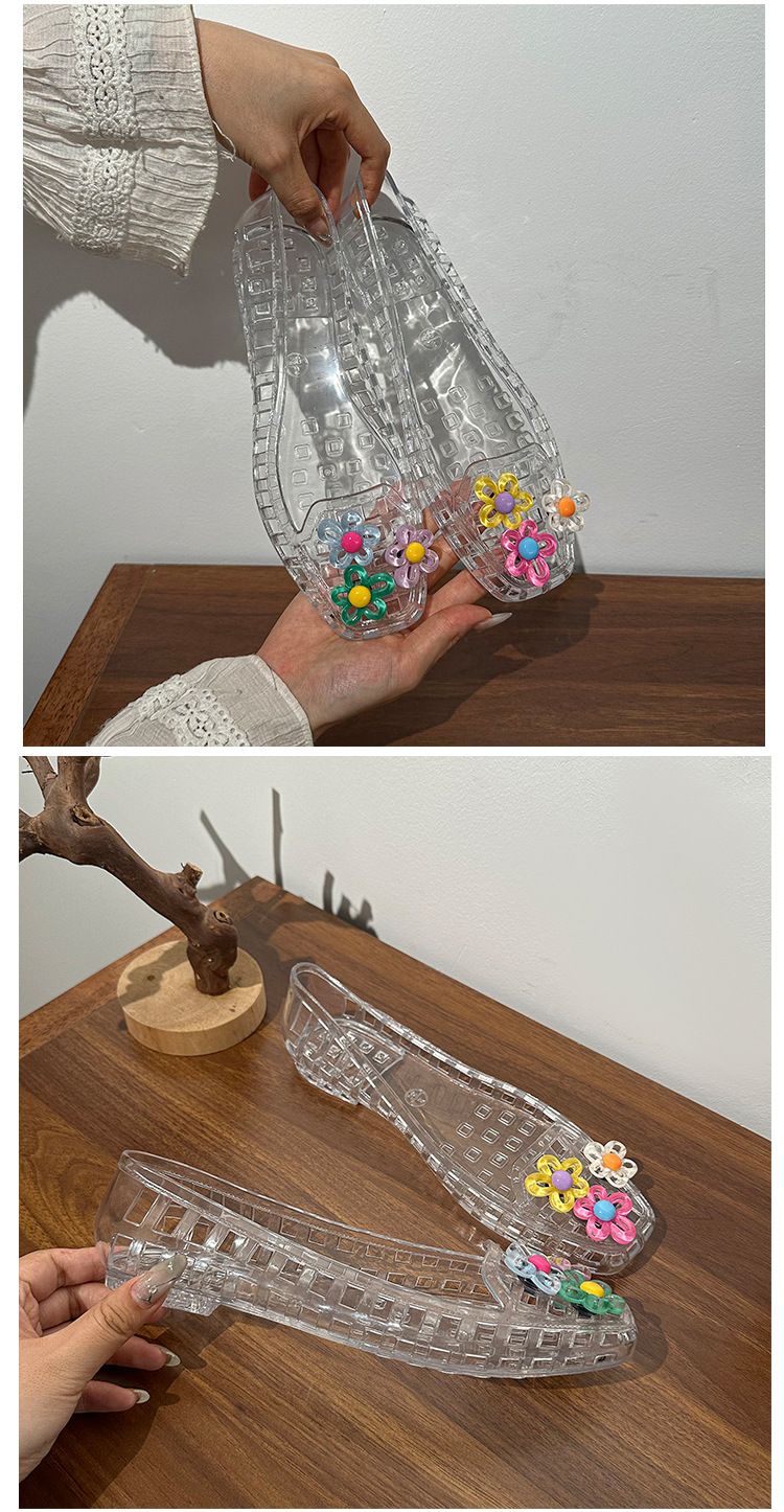 Jelly Shoes Kadın Sığ Tek Ayakkabı Kristal Ayakkabı Kare Başlı Havalı Terlikler Tembel Tek Pedal Yetişkin_voghion.com