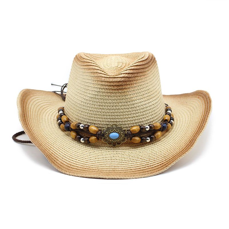New spray painted denim straw hat for men women traveling on the beach in spring and summer_voghion.com