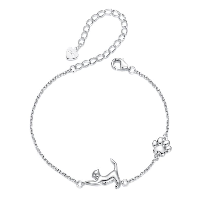 Bracciale con sagoma di gatto stravagante, bracciale in argento sterling 925 per donna_voghion.com