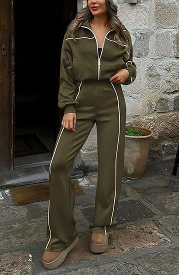 Completo da donna da ufficio a palestra, 2 pezzi: top da allenamento con cerniera completa e pantaloni affusolati (S-XXL, poliestere traspirante, 13 colori, casual da lavoro)_voghion.com