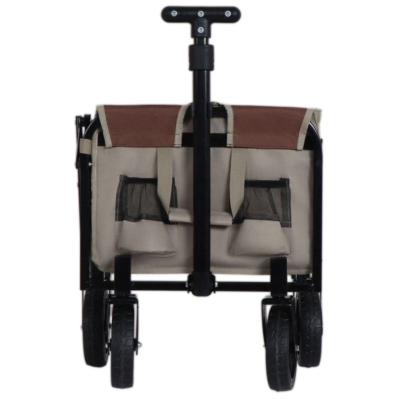 All-in-One Convertible Folding Camping Wagon Cart: Bench Seat, Storage Compartment & Included Dog Tether, Beige/Brown_voghion.com