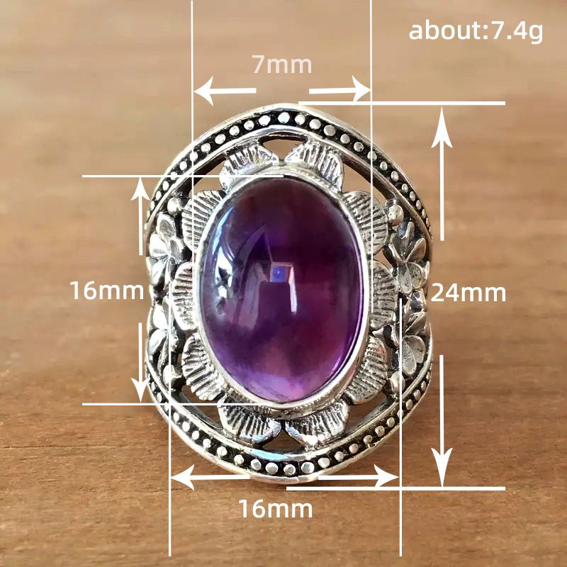 Cao Shi Moonstone Bohemian Carved Edge Vintage Style Flower Palace Index Finger Ring_voghion.com