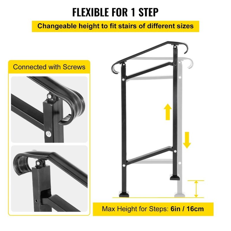 Or Hand Rail Stair Railings Porch 2 Hand 1 Handrail Outdoor Front Wrought Steps Adjustable Railing Black Transitional Fit Iron_voghion.com