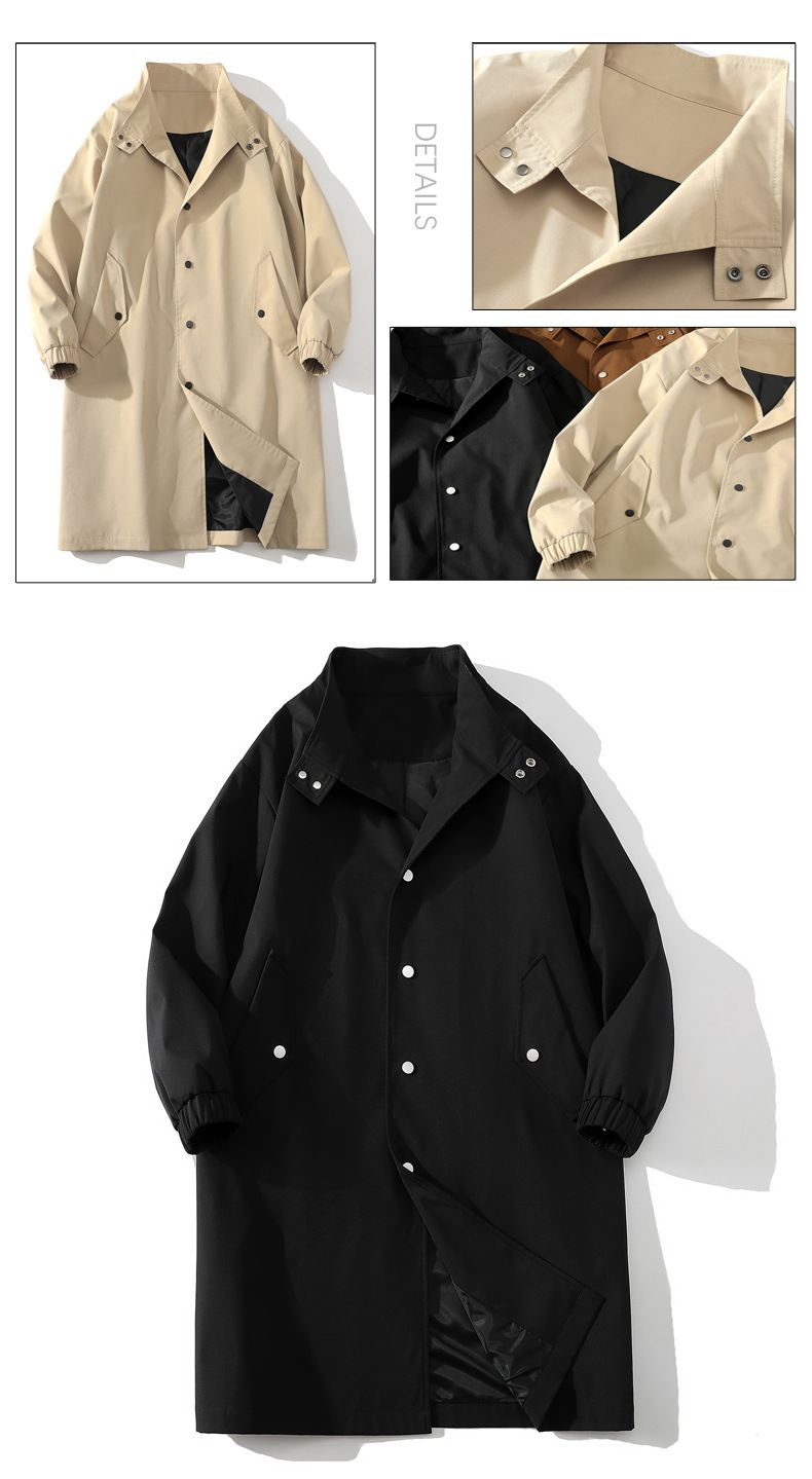 Trench lungo da uomo, giacca casual e ampia, giacca a vento autunnale_voghion.com