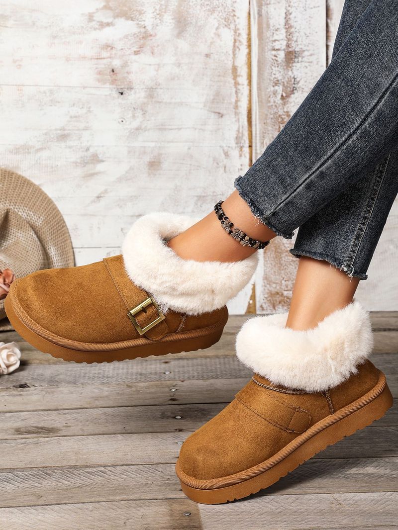 SHLIANG Stivali da neve invernali da donna con fibbia in pelle scamosciata, caldi e spessi, in peluche, con suola spessa, antiscivolo, con plateau, in cotone X0058_voghion.com