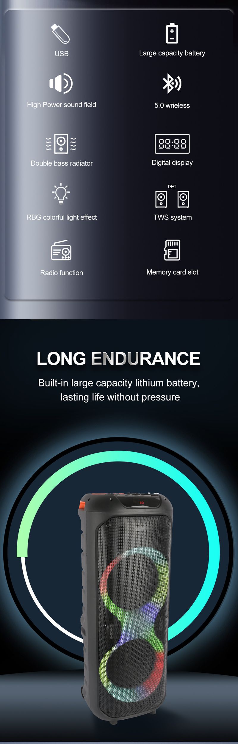 ZQS10215 Dual 10-inch High-power Bluetooth Speakers For Home Outdoor Gathering Team Building Karaoke Big Stereo_voghion.com