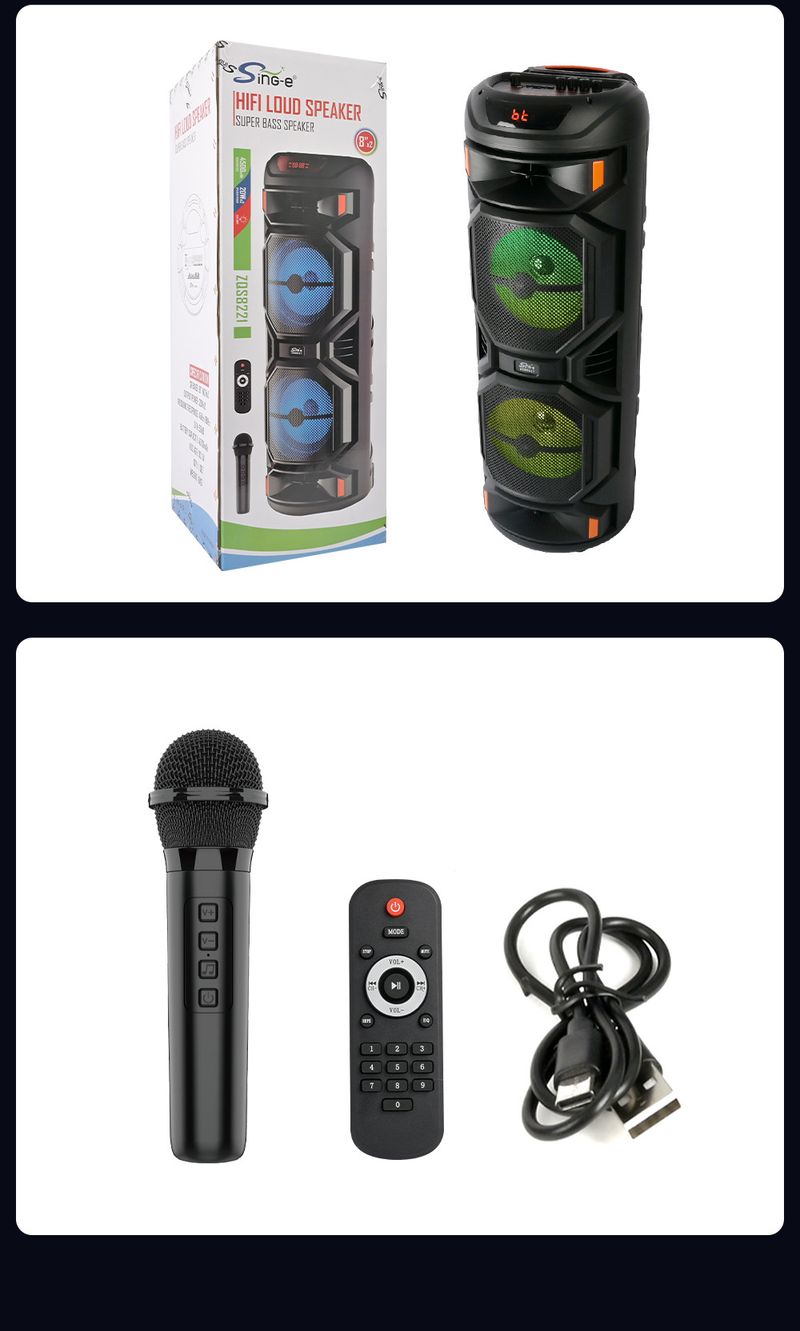ZQS8221 Dual Speaker Lantern Bluetooth Speaker Square Dance K Song Wireless Microphone_voghion.com