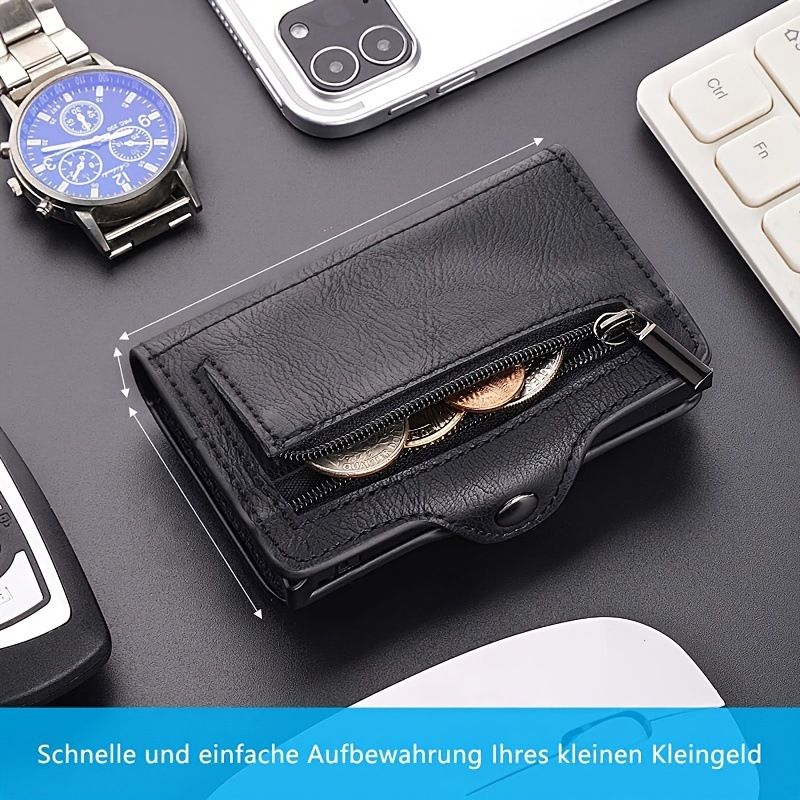 Portafoglio da uomo con porta carte RFID, porta carte di credito in metallo, porta carte di credito portatile, multifunzione, con sette caratteri, piccolo portafoglio_voghion.com