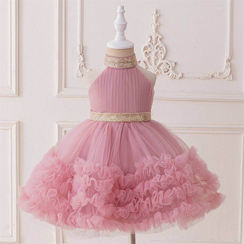 Boho prinsessenjurk (70-110 cm/6M-3J) | Bohemian halterjurk met vloeiende sleep voor verjaardagen en optredens_voghion.com
