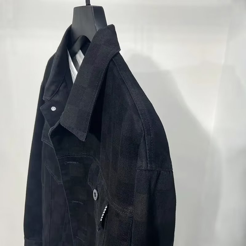 Denim a scacchiera per la primavera e il 2023, nuova giacca autunnale casual da uomo di taglia ampia_voghion.com