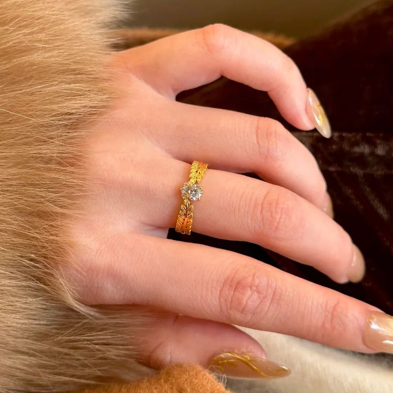 Hollow Wheat Spike Zircon High-End Luxury Design Vintage Index Finger Ring High Aesthetic Versatile_voghion.com