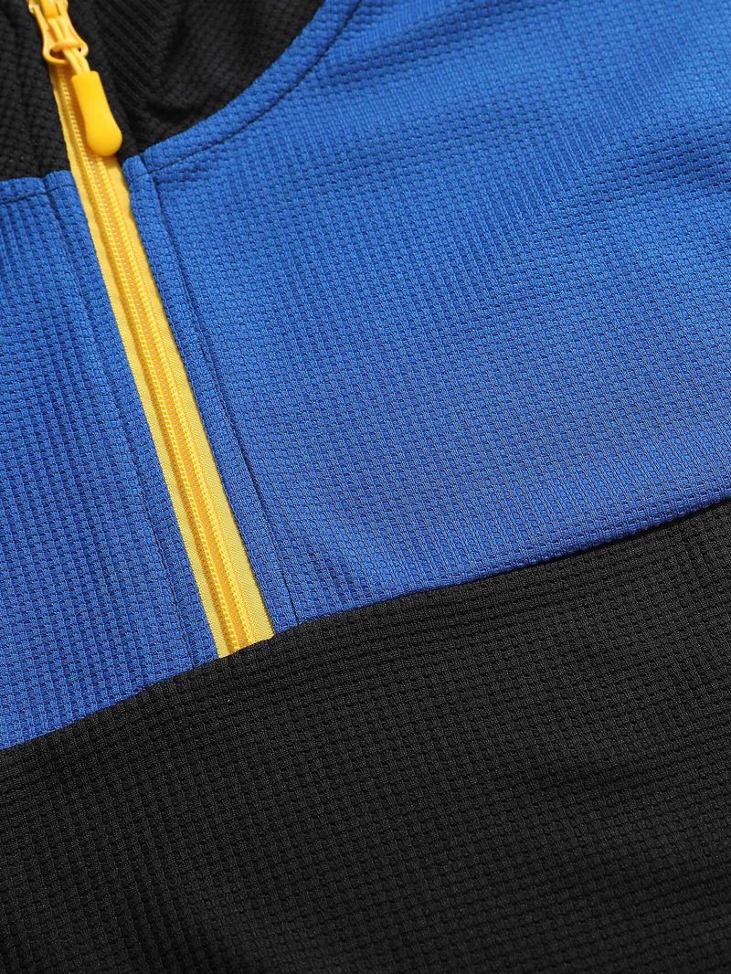 Spring And Autumn New Men's T Shirt Sweater Casual Sports Colorblock Long Sleeve Turtleneck Half Zipper Top_voghion.com