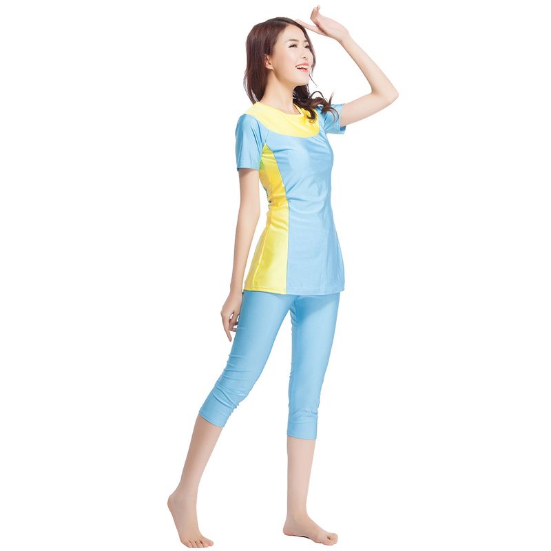 Muslim Swimwear Women's Swimsuit Muslim Conservative Swimsuit Loose Contrasting Color Two-piece Set Seaside Travel Hot Spring Suit_voghion.com