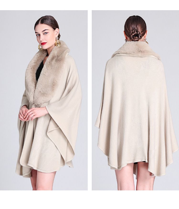 Bontkraag cape cape grote maat gebreide cardigan losse cape jas vrouw_voghion.com