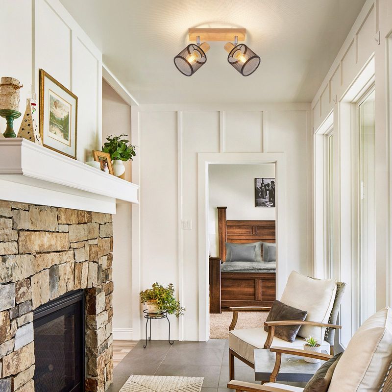 Glitzerlife Deckenstrahler 2 Flammig Weiß Deckenlampe Holz - Deckenleuchte E14 Moderne Deckenleuchte Schwenkbar 350° Max.25w Innen Holzoptik Spotlights Für Flur_voghion.com