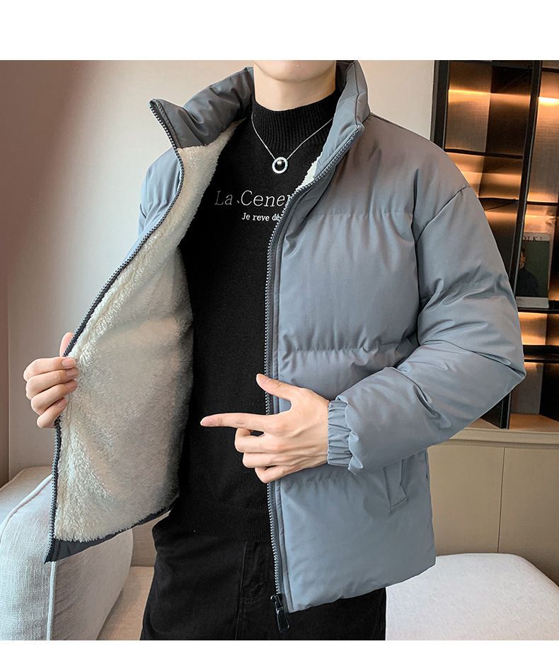 Giacca invernale da uomo con collo alto – Piumino in velluto di ispirazione coreana (nero/grigio/kaki) | Cappotto corto elegante e caldo_voghion.com