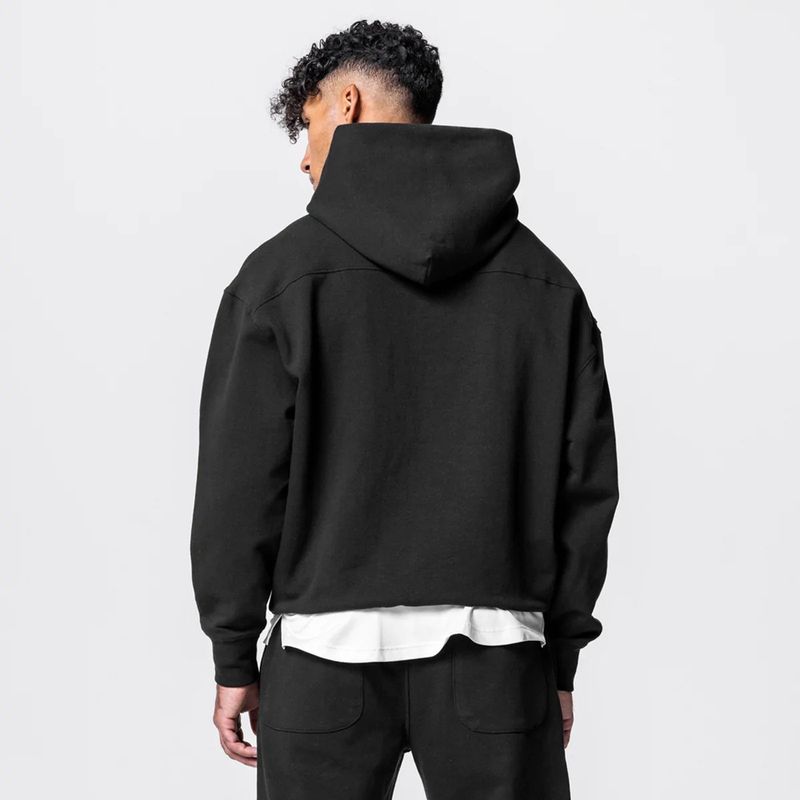 Schwerer Kapuzenpullover für Herren – Übergroße Passform, Design mit überschnittenen Schultern, Baumwollmischgewebe für Fitnessstudio, Laufen und Freizeit_voghion.com