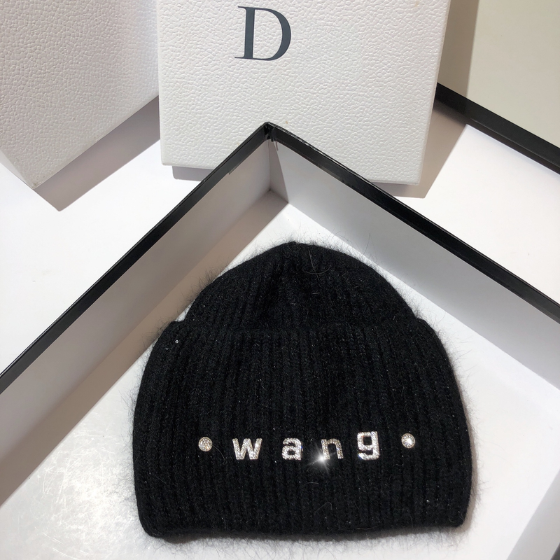 Autumn and Winter King Letter Rabbit Hair Knitted Hat Women's Fashion Sequin Soft Glutinous Warm Pullover Cap Korean_voghion.com