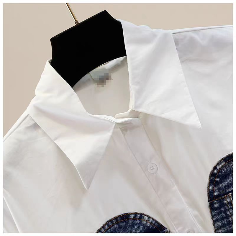 Abbigliamento da donna Design senso camicia in denim con cuciture a maniche lunghe da donna 2024 primavera nuova moda slim all-match di media lunghezza_voghion.com
