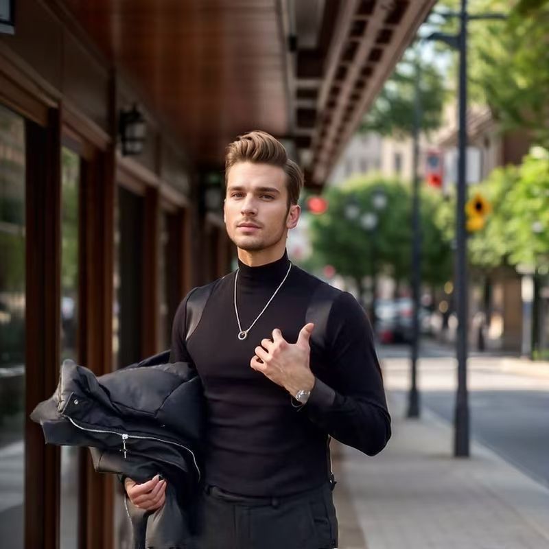 Herrenbekleidung, langärmeliges, enges Trainings-T-Shirt, vielseitiges Muskeltraining, Fitnesskleidung, Oberteil, elastischer Stehkragen, Unterhemd_voghion.com