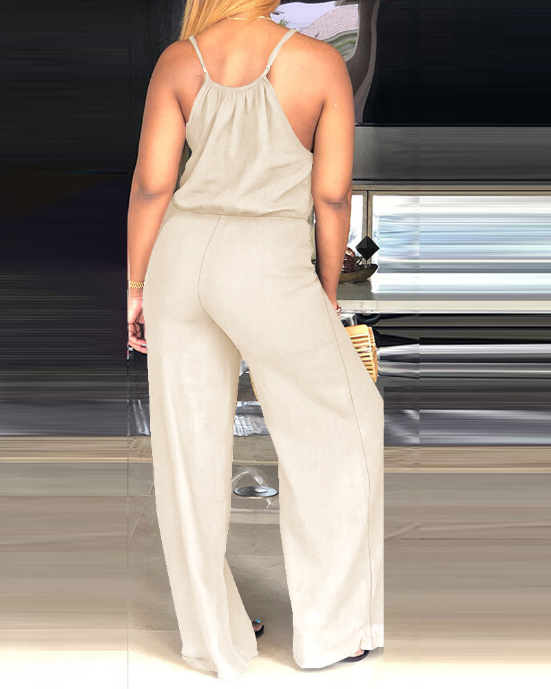 Tuta casual da donna senza maniche in cotone e lino tinta unita con coulisse_voghion.com