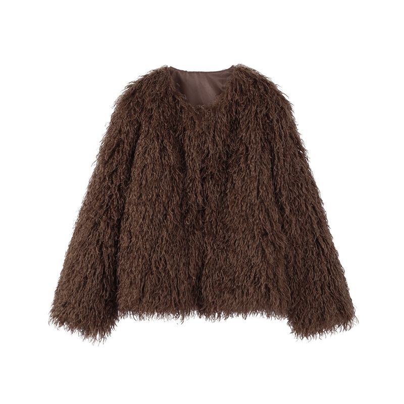 Chic Short-Length Faux Fur Jacket – Vegan Teddy Coat (S-XL, Chocolate/Burgundy/Cream/Black, Boho Elegance)_voghion.com