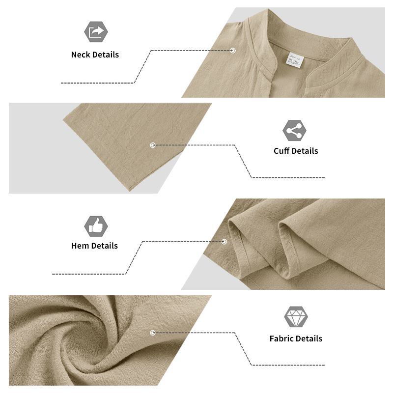 Maglietta a maniche lunghe con scollo a V in lino traspirante per uomo - Vestibilità rilassata, comfort casual, essenziale per l'estate_voghion.com