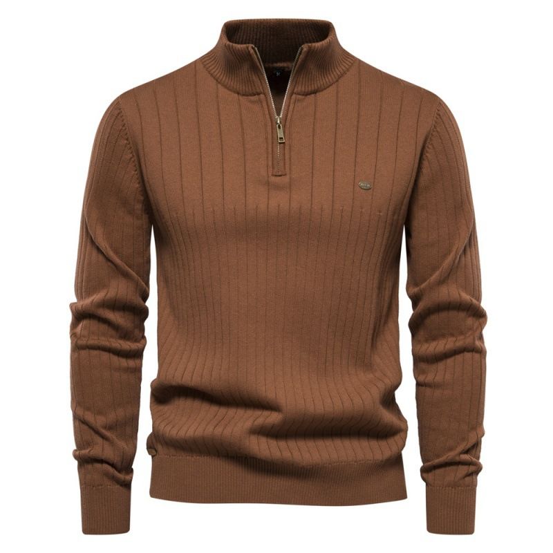 Maglione casual da uomo in cotone con collo alto e mezza cerniera, maglione lavorato a maglia da uomo di alta qualità_voghion.com