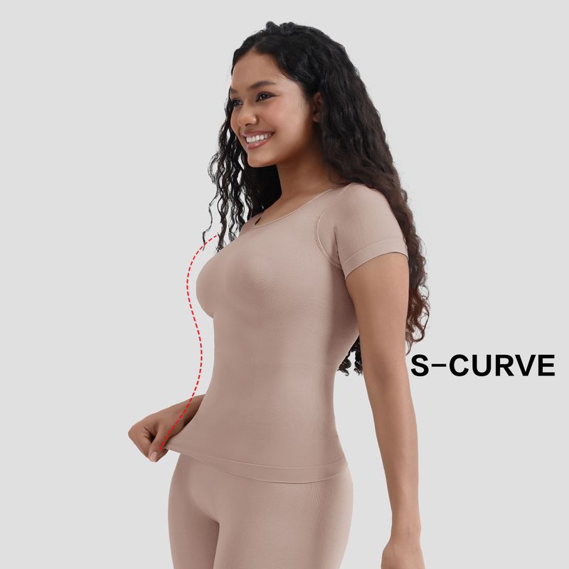 Korsett Bauchformung T-Shirt nahtlos Taille Kuerzärmlech Kierperformend Top Korsett_voghion.com