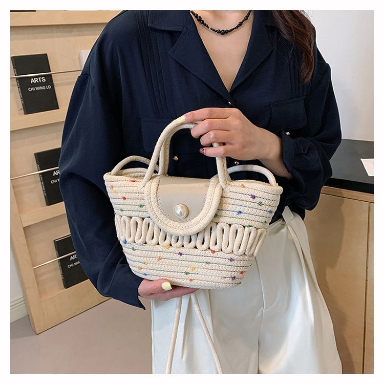 Borsa da spiaggia piccola tote western da donna con tracolla in tessuto di nuova moda primavera/estate 2024 di grande capacità_voghion.com