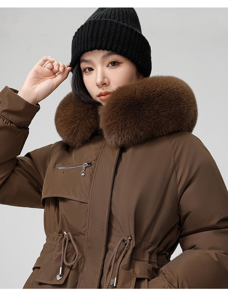 Damen-Winterparka mit abnehmbarer Kunstpelzkapuze, locker sitzender langer Trenchcoat, warme Daunenalternative für Übergrößen_voghion.com