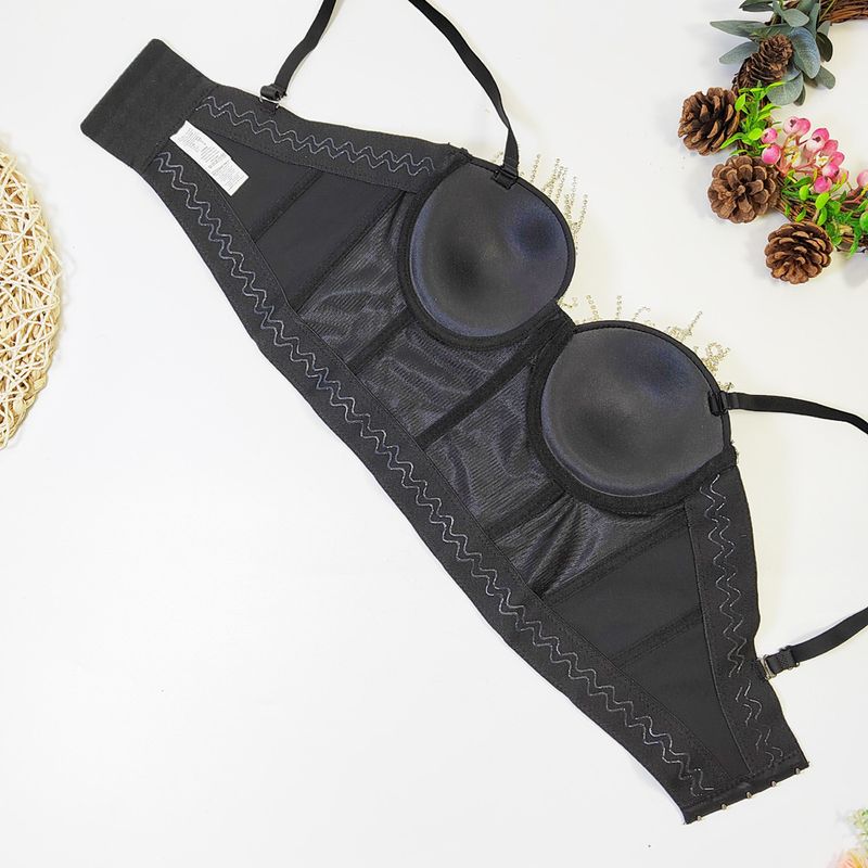 Corsetto avvolgente con catena di diamanti e nappe, design francese, corsetto con perline a spina di pesce, con reggiseno imbottito e top modellante_voghion.com