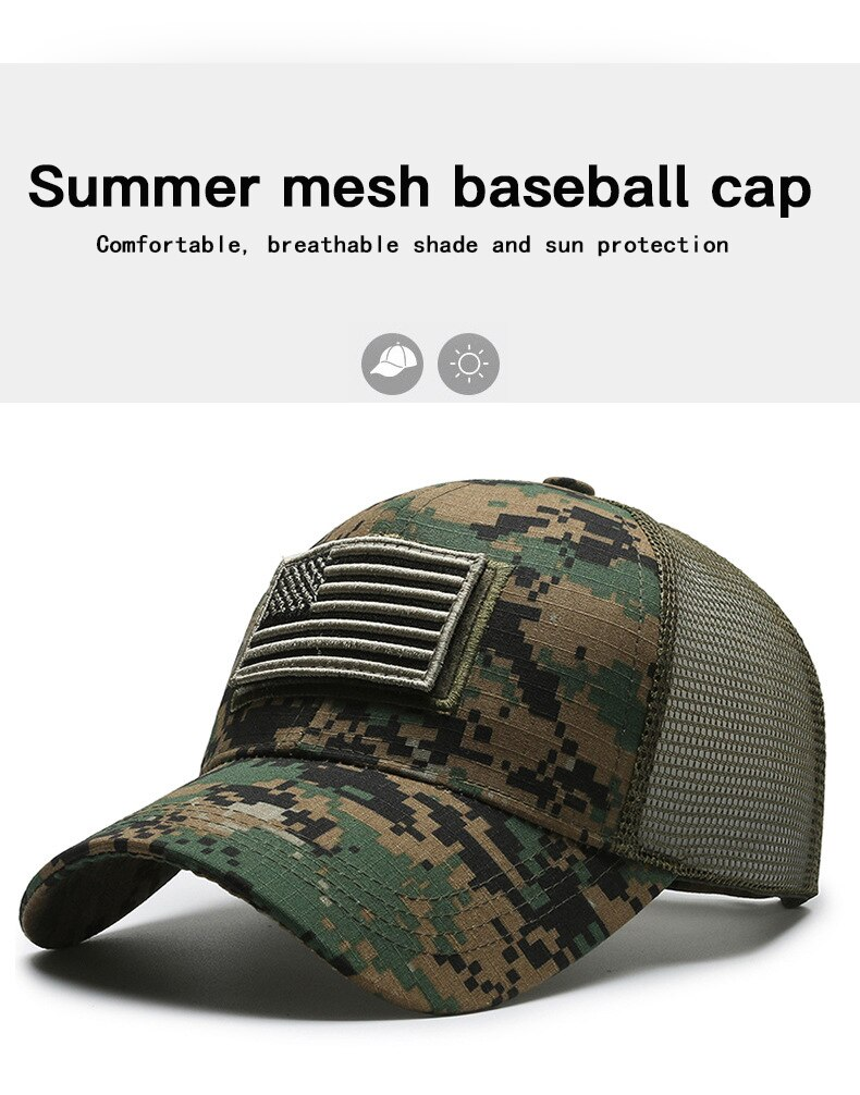 Amerikanische Flagge Camouflage Aufkleber bestickt Baseball Cap Netz Hut Männer Outdoor Klettverschluss Kappe_voghion.com