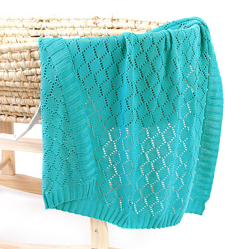 Jinleiou Solid Color Baby Hollow Knitted Crochet Blanket Sleeping Quilt Swaddle Wrap_voghion.com