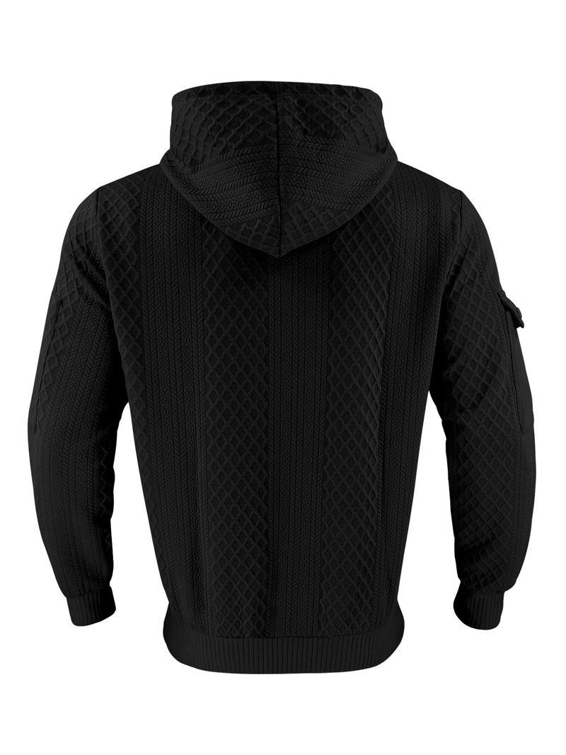 Herrenbekleidung – Kapuzenpullover mit Reißverschluss und Jacquard-Details – Streetwear-Pullover mit mehreren Taschen | Lässige Sportbekleidung in Weiß/Grau/Schwarz/Khaki/Armeegrün_voghion.com