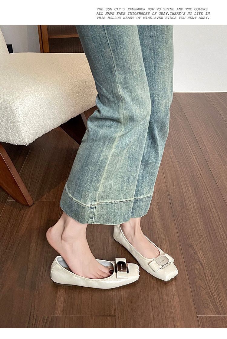 Zapatos de ballet de suela plana para mujer, con un solo pedal, ligeros y suaves, con temperamento francés, plateados_voghion.com