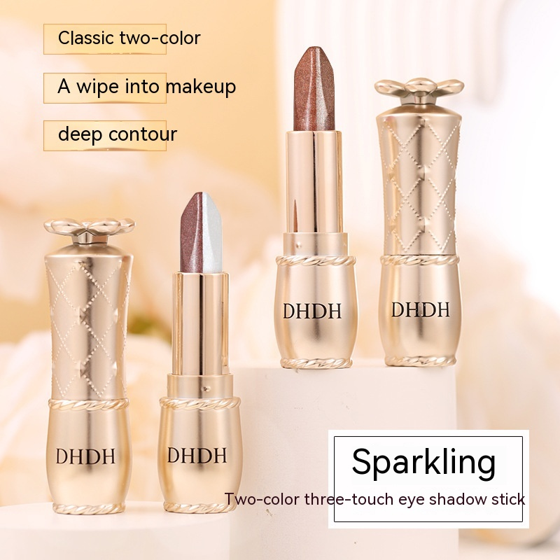 DHDH shimmering two-color three wipe stick pearl light shining one touch do not fly powder hold makeup color eye shadow_voghion.com