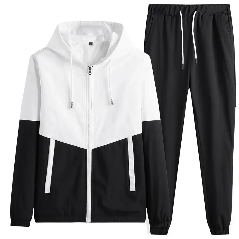 Designer-Jogginganzüge für Herren – Zweiteiliges Trainingsanzug-Set: Leichte Sportjacke mit Kapuze und Hose für lässiges Laufen_voghion.com