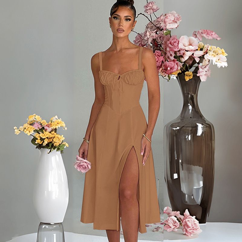 Rochie de primăvară și vară europeană și americană, la modă, casual, cu dantelă, slim fit, cu fante, high end, pentru femei_voghion.com