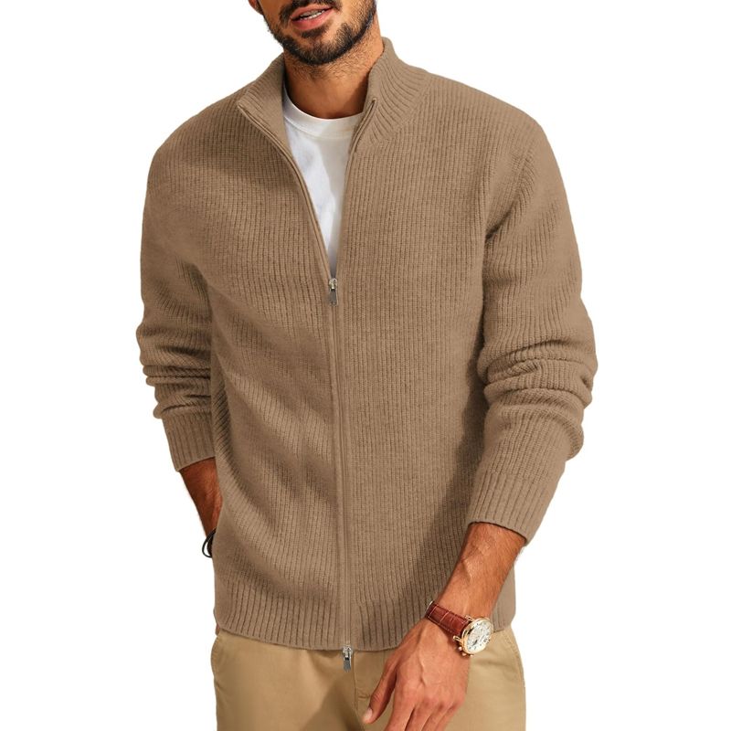 Men's Cardigan Pullover With Zipper, Casual Ripped Knitted Pullover For Men, Warm Winter Overwear, Autumn Leisure Pullover, Coats For Men_voghion.com