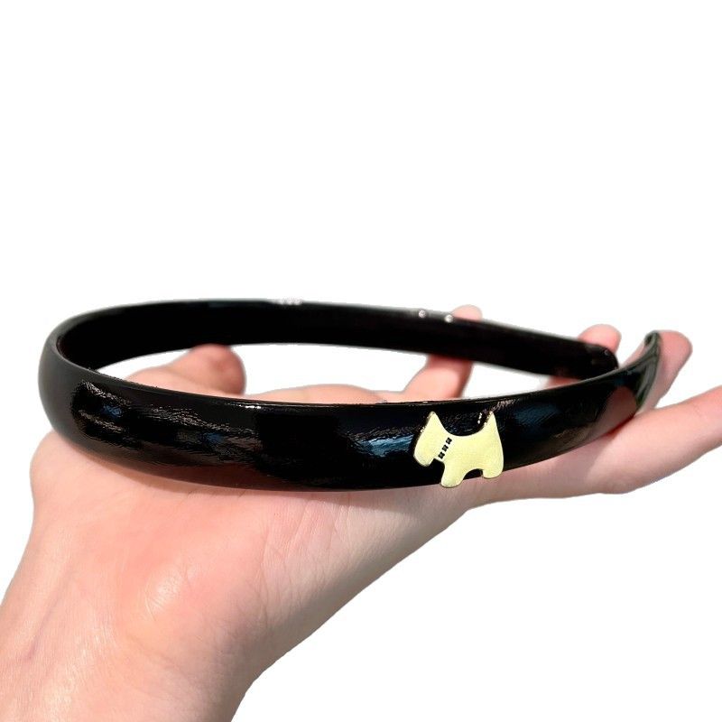 Zhao Lusi Stesso Stile Oro Cucciolo Coreano Pelle Verniciata Nera Fascia per Capelli da Donna Fascia per Capelli a Corona Alta Fermaglio per Capelli Accessorio per Capelli_voghion.com
