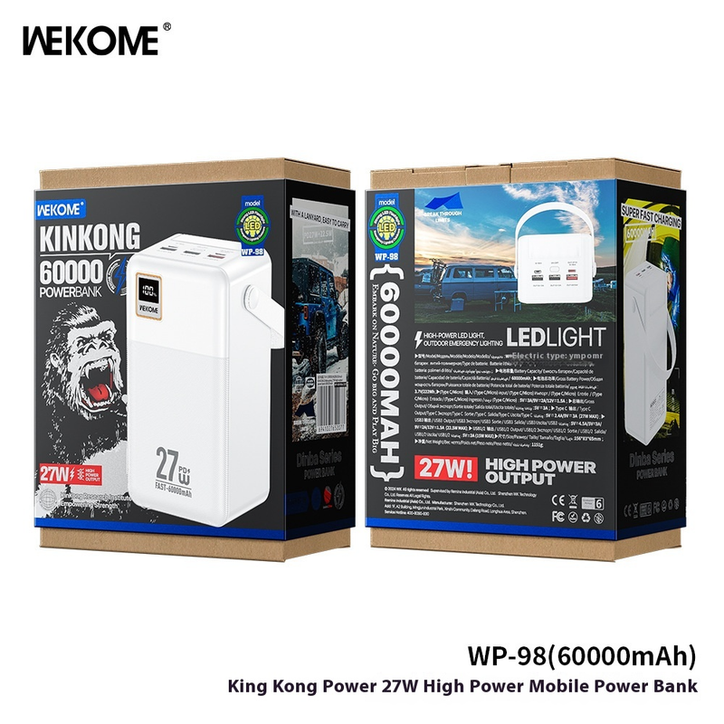 WEKOME Diamond Power Bank 100.000 mAh, tragbares 27-W-PD-Schnellladegerät mit LED-Licht, Notfall-Akkupack für den Außenbereich für Campingreisen, hohe Kapazität_voghion.com